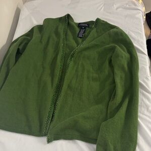 Jones New York signature Green Cardigan with Beaded Trim